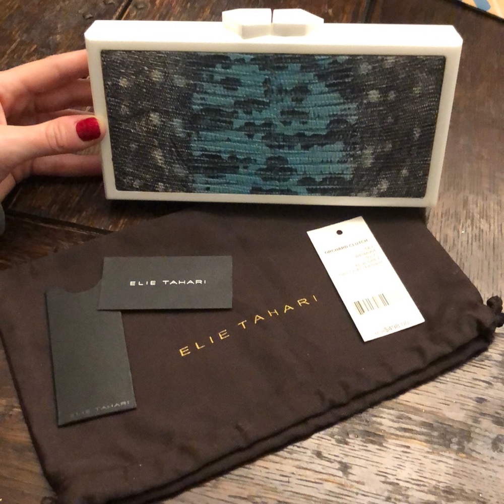 Authentic Elie Tahari Orchard Clutch blue/grey